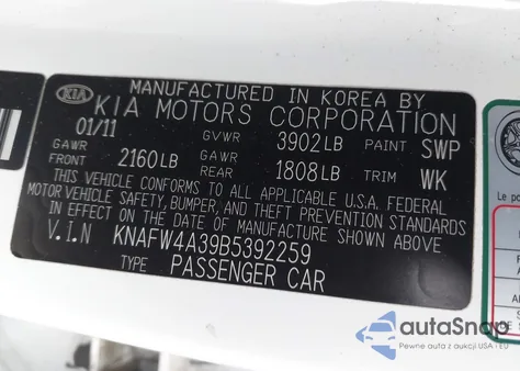 2011 Kia Forte Sx from USA, damaged, VIN KNAFW4A39B5392259